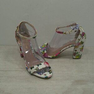 Madden Girl Delicate Floral Beela Ankle Strap Block-Heel Feminine Sandals SZ 7.5